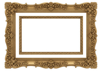 ornate gold picture frame with floral details on transparent background high quality