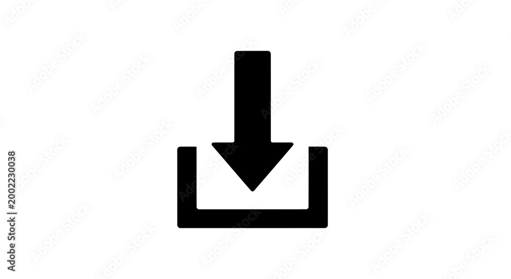 Fototapeta premium Simple black download icon symbol representing a file save action for digital interfaces