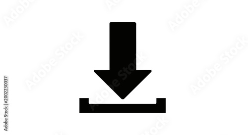 Black download icon with a simple arrow pointing down towards a horizontal line base