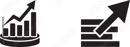 Growth chart and rising arrow icons on a transparent background for financial success