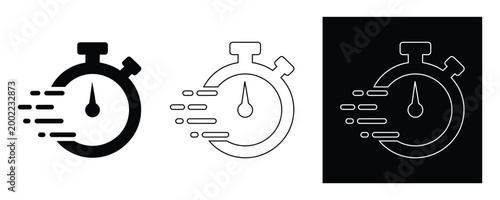 Bild auf Leinwand Three stopwatch icons in different styles on white and black backgrounds for tim