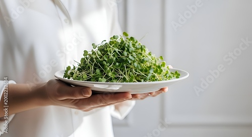 Fresh green broccoli florets in a white bowl on a wooden table green vegetables fresh produce