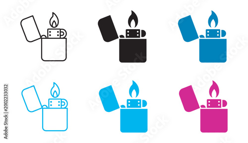Gasoline Lighter Icon Vector Illustration, pocket lighter ignition symbol, flame spark fuel concept, refillable flammable fire start tool, modern UI design element