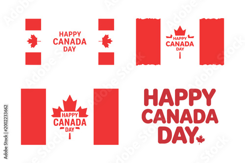 Happy Canada Day Text Overlay Designs with National Symbols.