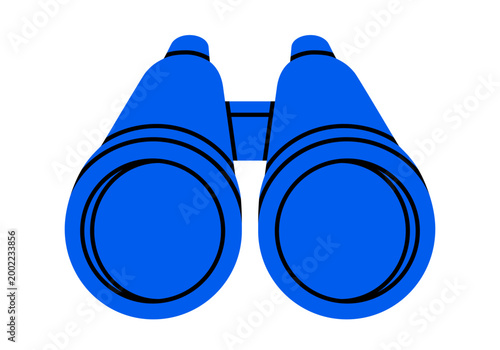 Hand drawn illustration of front view binoculars. Flat vector traveling optical instrument doodle. Watching or scouting. Attention to detail icon. Looking ahead sticker. Isolated.