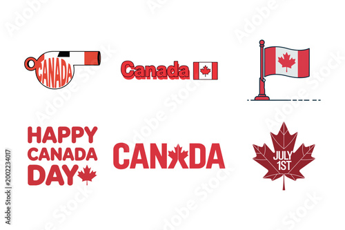 Red and White Canada Day Logo Ideas Featuring Bold Typography.