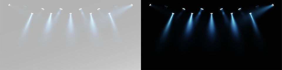 Spotlight Deep Blue Stage Beams with Cold Evening Atmosphere and Stadium Concert Lighting for Professional Event Backdrop and Night Club Party Overlays