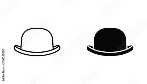 Fotografie Vintage bowler hat icon set in outline and solid black style for fashion design