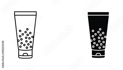 Bild auf Leinwand Cosmetic tube with beaded cream icon set in outline and solid black style for be
