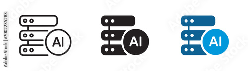 AI Data Center Icon Vector Illustration, server technology symbol, cloud digital artificial intelligence concept, network storage computing systems, modern UI design element