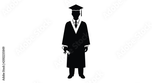graduate in cap and gown holding diploma silhouette high quality professional detailed modern elegant stylish clean crisp vibrant colorful digital creative