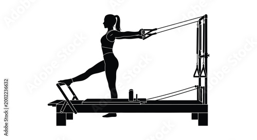woman exercising on reformer machine silhouette high quality professional detailed modern elegant stylish clean crisp vibrant colorful digital creative innovative contemporary