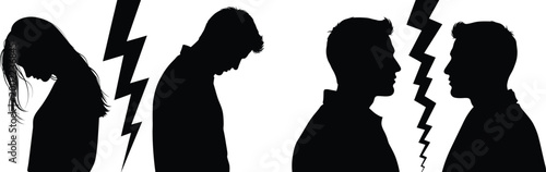 Silhouette of people arguing conflict disagreement and broken relationships