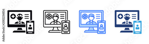 Telemedicine icon sheet multiple style collection