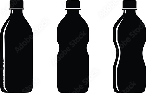 Black bottle silhouettes minimalist design for beverage or liquid containers