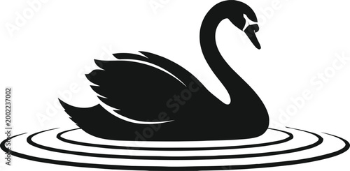 Elegant swan silhouette on water a minimalist black and white illustration