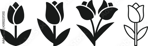 Tulip silhouette collection a minimalist floral design in black and white