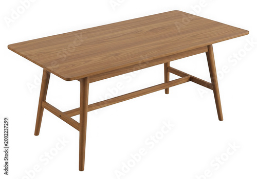 Light wooden table with tapered legs and simple design isolated on transparent background