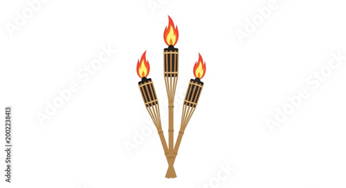 Three Tiki Torches with Flames.
