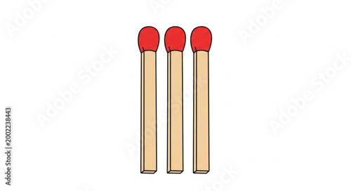 Three Red Tipped Matches Lined Up Together.