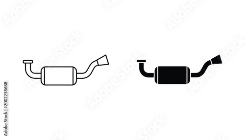 Bild auf Leinwand Automotive exhaust muffler icon set showing car silencer component in linear out