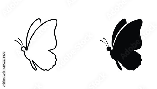 Fotografia Graceful butterfly icon set showing side profile in minimalist line art and soli
