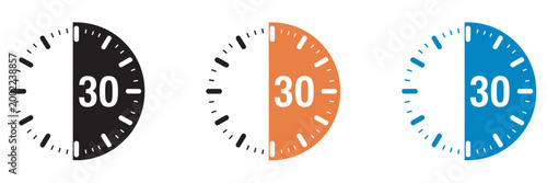 30 Minutes Timer Icon Set Vector Illustration, half hour timer graphic set, productivity scheduling icon, fast service concept, minimal UI design element