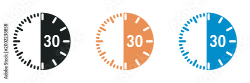 30 Minutes Timer Icon Set Vector Illustration, half hour time management fast delivery concept, professional scheduling and productivity UI design element