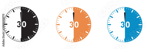 30 Minutes Timer Icon Set Vector Illustration, half hour time management fast delivery concept, professional scheduling and productivity UI design element