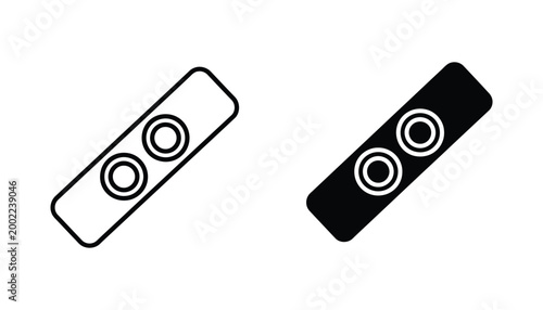 Modern electronic switch button icon set with circular indicators in outline and solid black design for industrial controls user interface and smart home technology