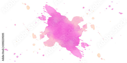 Abstract watercolor background with artistic red and pink ink splashes featuring a colorful paint splatter pattern and grunge texture on paper for a liquid stain backdrop design element