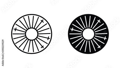 Circular fan or turbine blade icon set with line art and solid black silhouette for ventilation and engineering design concepts