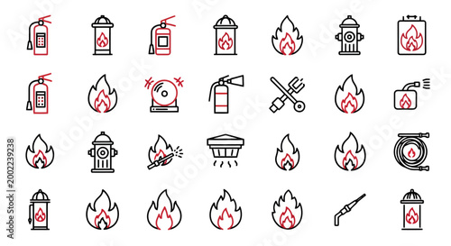 Fire icons and flames graphics set.