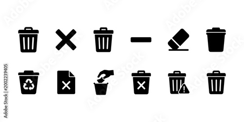 Trash Delete Solid Icons Set Collection. trash solid, delete, solid, trash bin, remove icon, recycle bin, delete file, erase icon, bin delete, discard