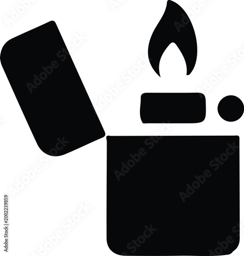 Gasoline lighter icon. Pocket lighter and ignition symbol. Flame, spark and fuel sign. Fire start concept representing gasoline lighter, refillable and flammable ignition .