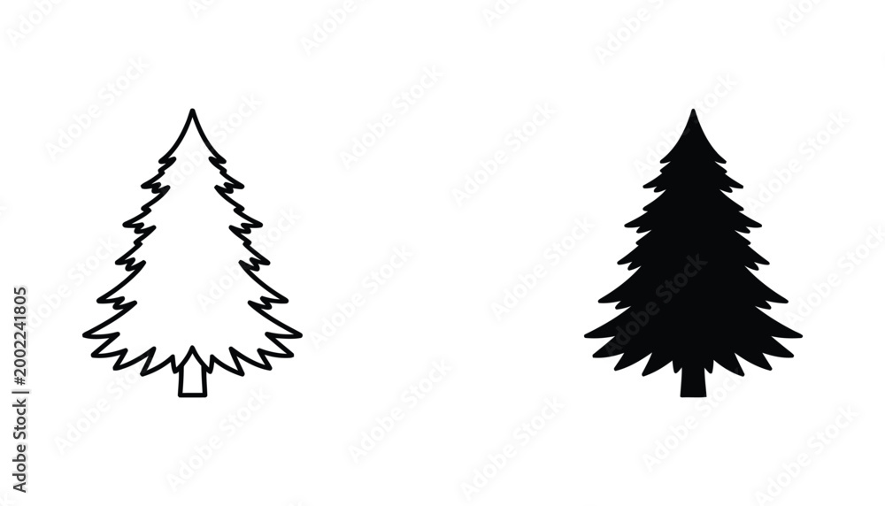 Obraz premium Pine tree evergreen conifer line and glyph icon set for forest and nature design