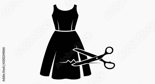Black Dress Silhouette and Scissors Tailoring Icon