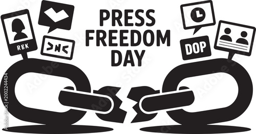 Press freedom day concept with broken chain and media icons