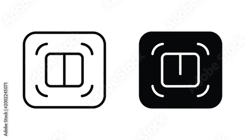 Smart home light switch icon set with outline and solid black silhouette styles for home automation and internet of things application interfaces