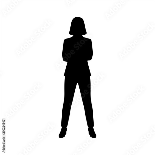 Confident Businesswoman Arms Crossed Standing Silhouette Vector - Female Leader