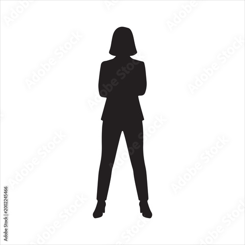 Confident Businesswoman Arms Crossed Standing Silhouette Vector - Female Leader