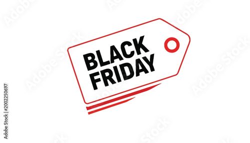 Black friday shopping tag with red accents represents big sale announcement