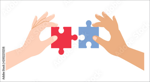 Hands connecting puzzle pieces teamwork and collaboration concept