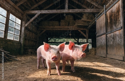 Pink pig in a warm farm environment