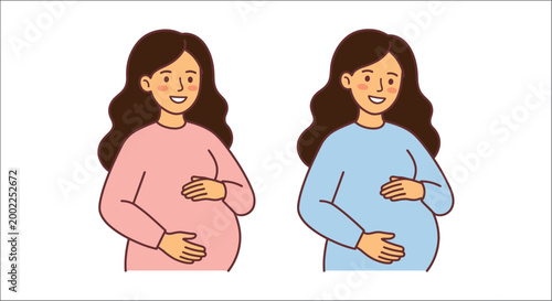 Pregnant women illustration two expectant mothers with long hair vector style