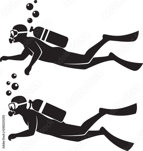Scuba diver icon silhouette underwater ocean exploration adventure.