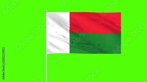 Madagascar Flag on the Breeze: Madagascar's flag, a vibrant symbol of national pride, ripples gracefully in the wind against a clean backdrop, capturing the essence of the island's spirit. 
