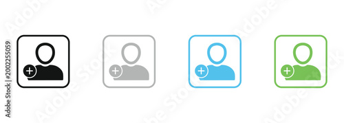 Add user icon set. Person profile avatar with plus, add account symbol. Vector illustration for web and mobile app interface design
