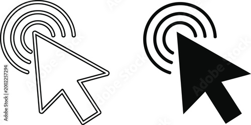 Two cursor icons one outline one solid black representing digital interaction