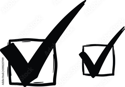 Hand drawn checkmark icons confirmation and completion symbols in black and white